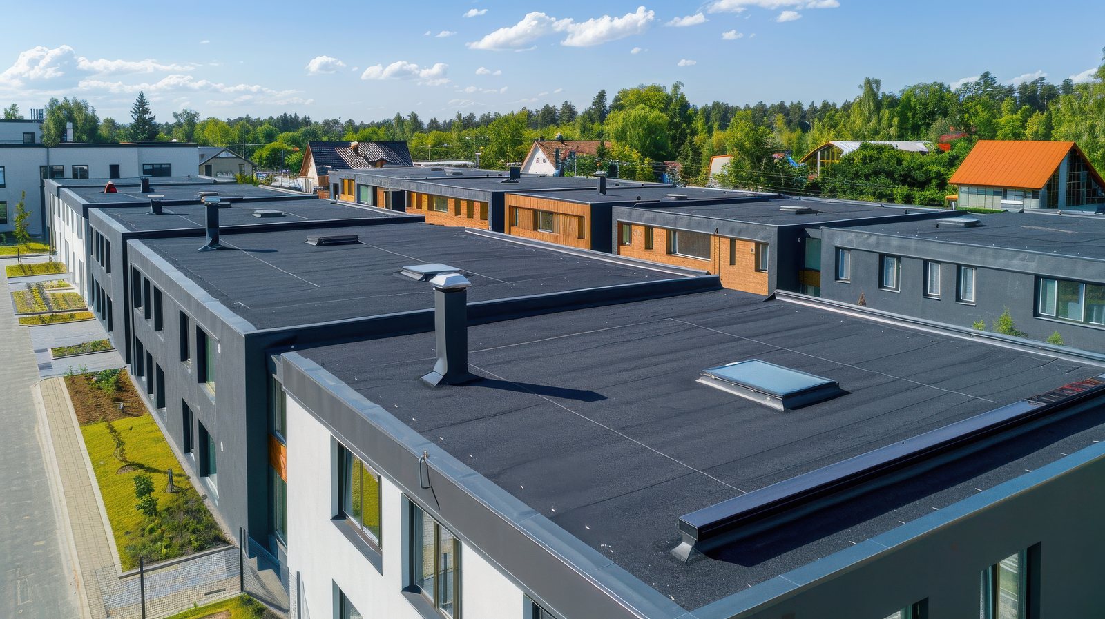 Modern flat-roof residential development served by Fixins near Cimarron Hills, CO