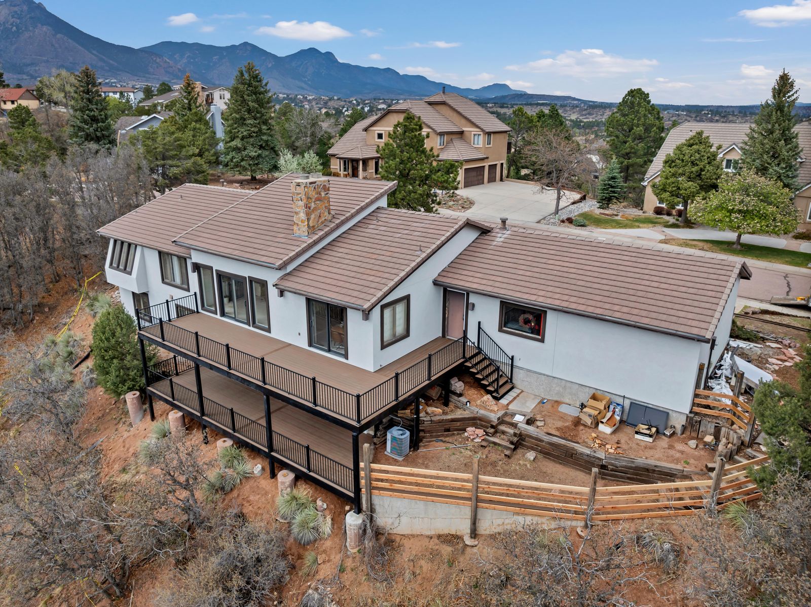 Aerial view of a completed Fixins roof in Security-Widefield, Colorado Springs area