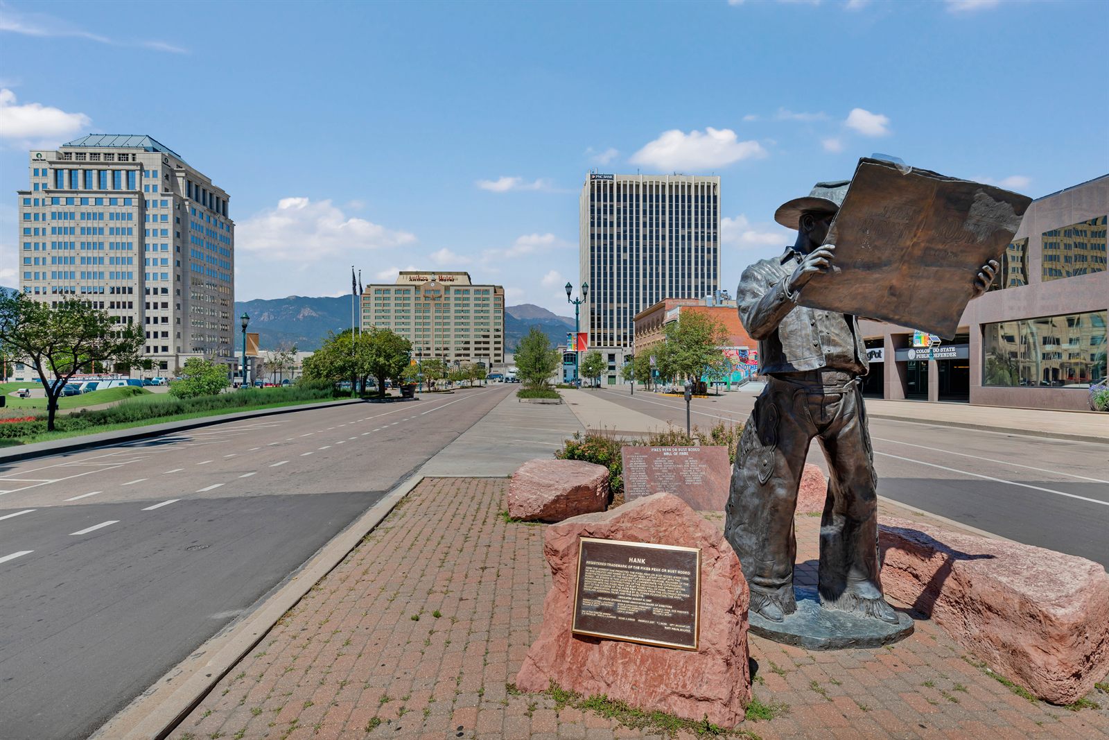 Hank the cowboy statue, the Pikes Peak or Bust Rodeo landmark in downtown Colorado Springs