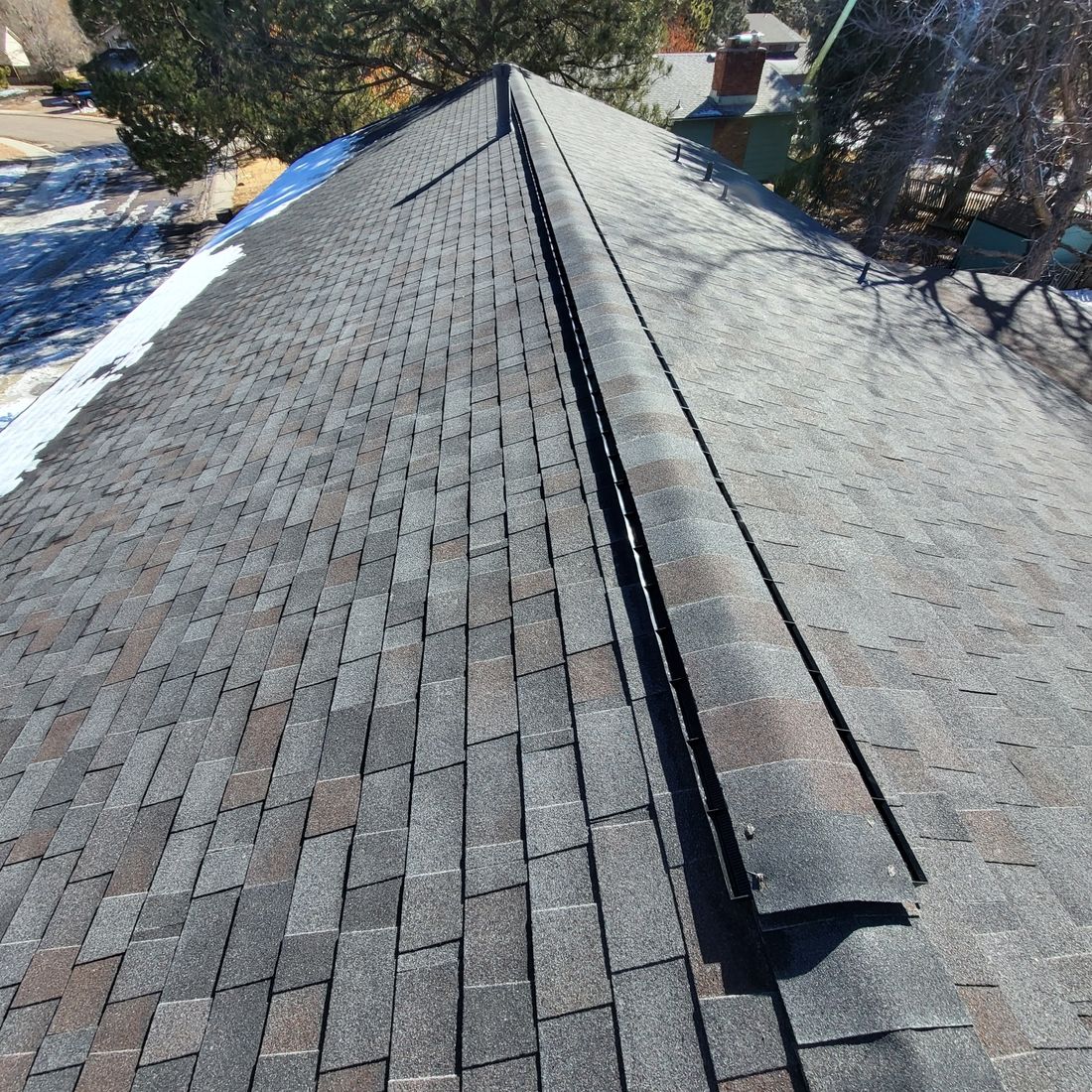 Malarkey Class 4 shingle roof ridge detail in Colorado Springs
