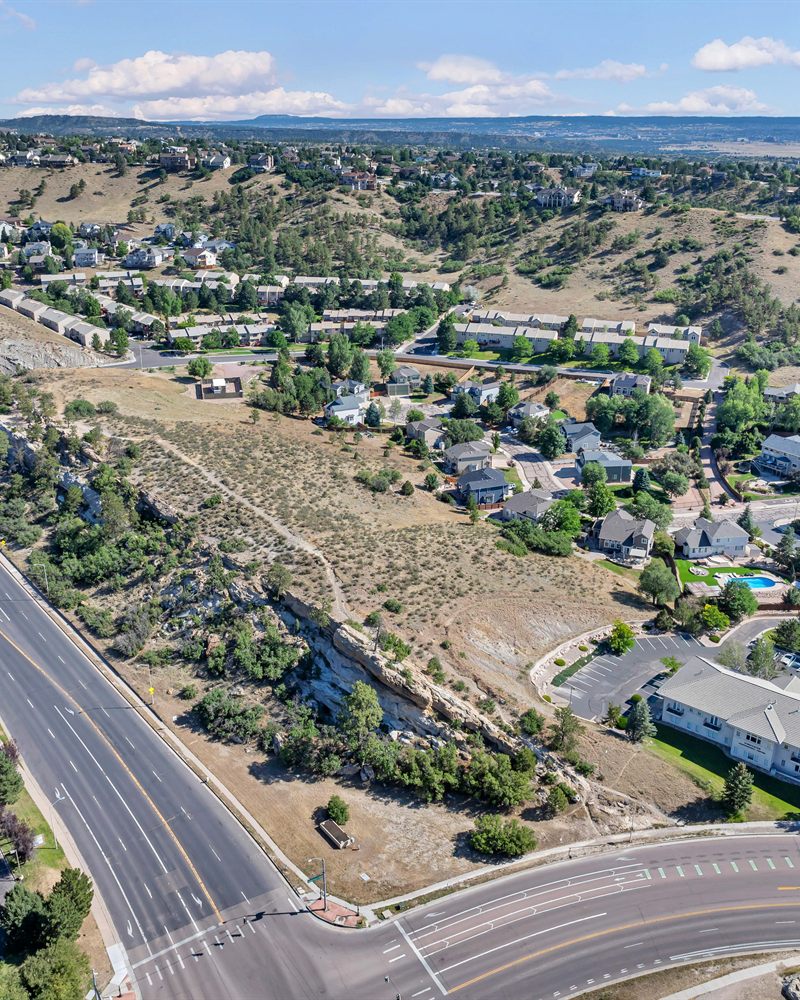Homes and townhomes along Rockrimmon in Colorado Springs, set among the sandstone rock outcrops the area is named for